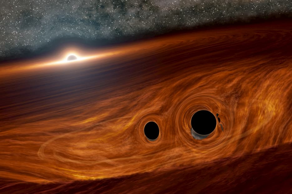 An artist's rendering of two black holes