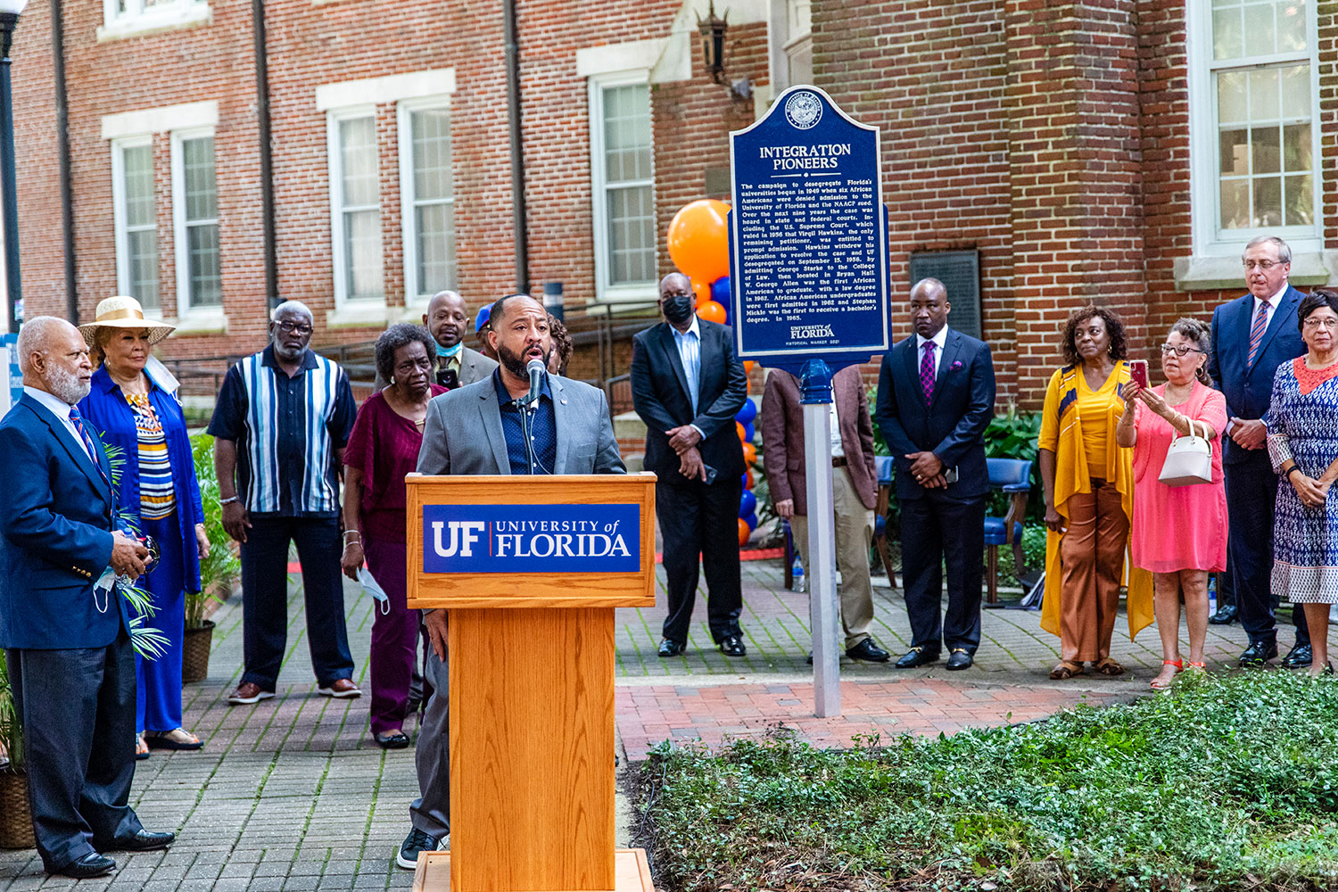 Marcus Rhodes sings at the Integration Pioneers Historical Marker Dedication held on Sept. 15, 2021.