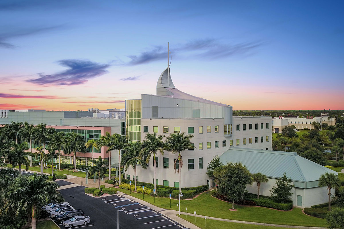 An aerial image of the Florida Scripps Research campus