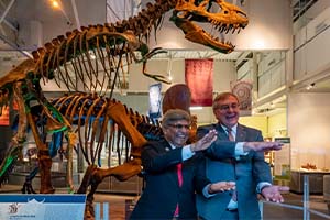 <p>NSF Director Sethuraman Panchanathan with UF President Kent Fuchs at the Florida Museum of Natural History on Friday, May 27, 2022. Photo: UF/Bri Lehan</p>