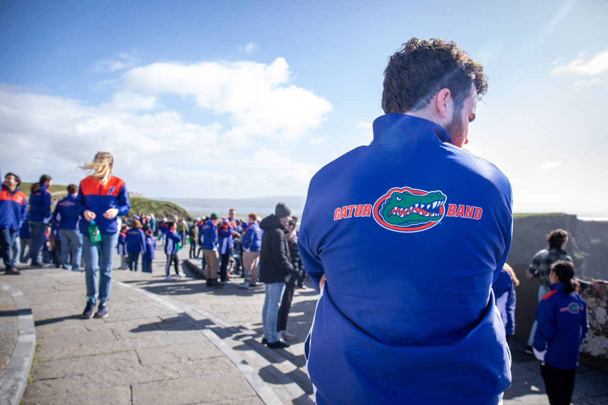 Students milling about the Cliffs of Moher