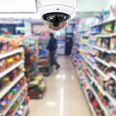 a security camera in a store aisle