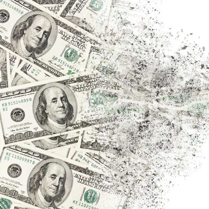 An illustration of several hundred dollar bills that dissolve into nothingness