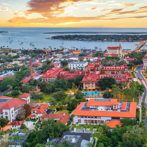 An aerial shot of downtown St. Augustine.