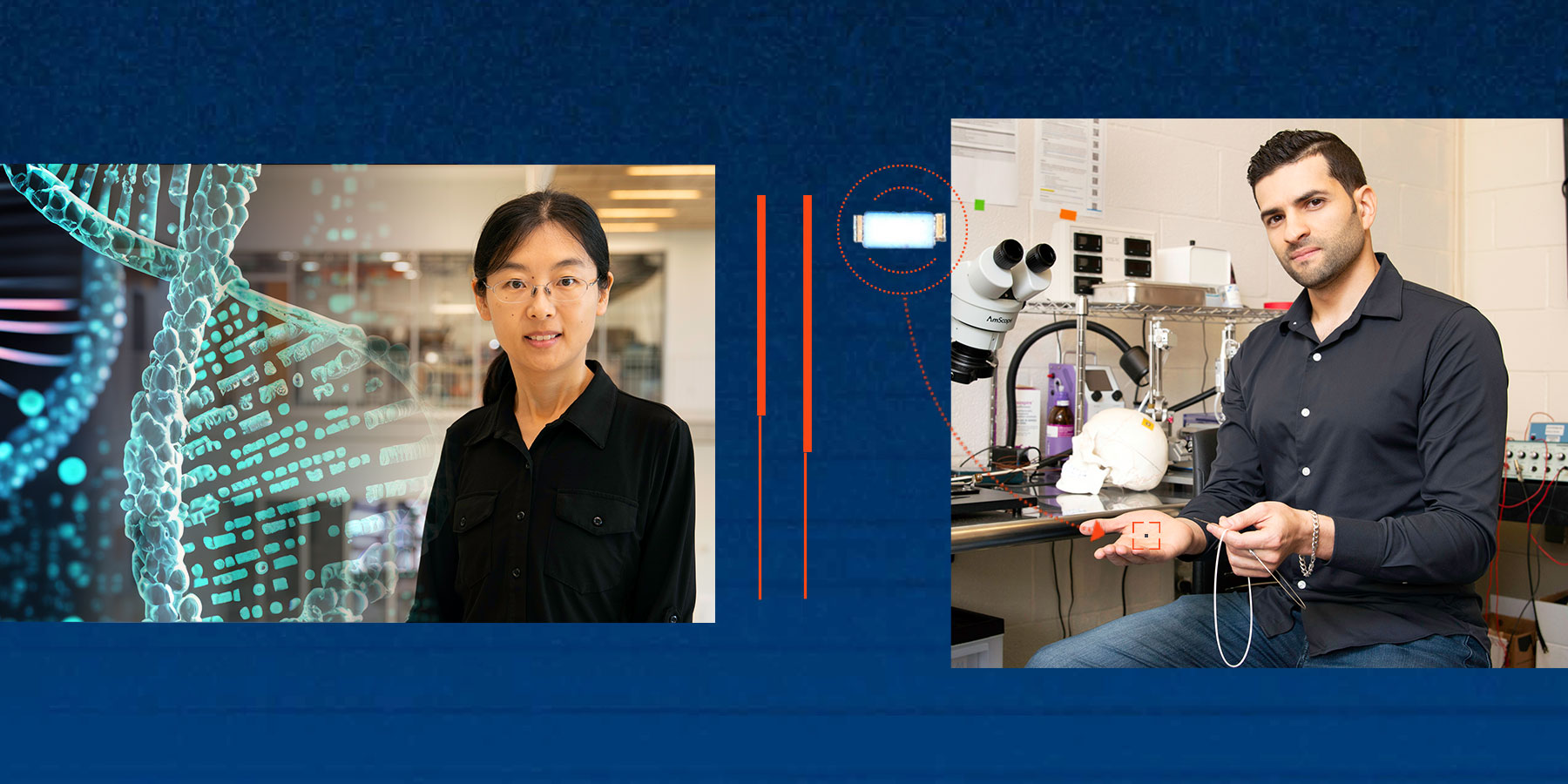 Two portraits side by side of Fan and Khalifa