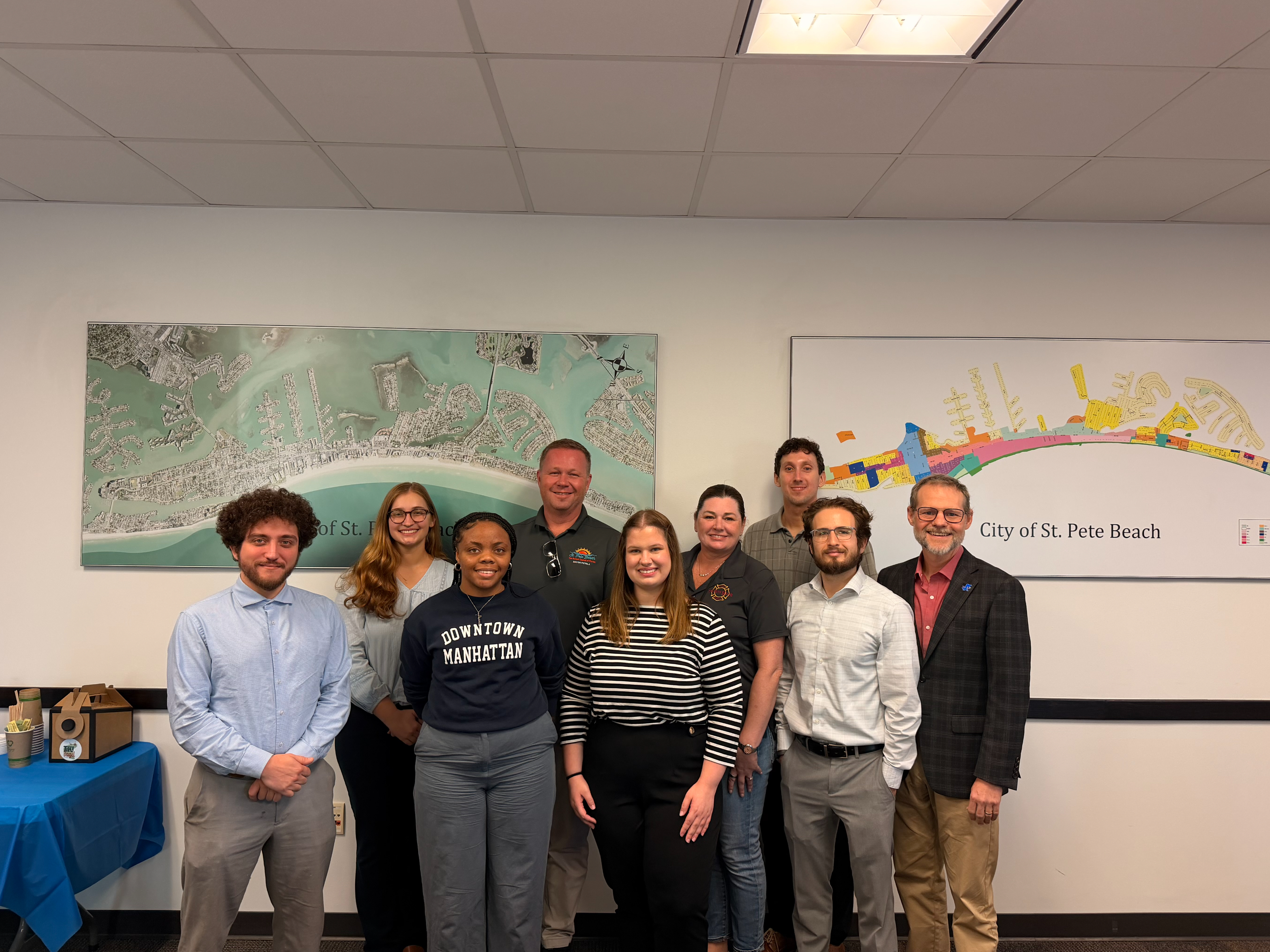 From left to right, people pictured are: Zac Cosner, Libby Putnam, Leviticus Bennett, St. Pete Beach Mayor Adrian Petrila, Olivia Guntner, St. Pete Beach City Manager Frances Robustelli, Jack Gustke, Rocky Tinkler, Thomas Hawkins